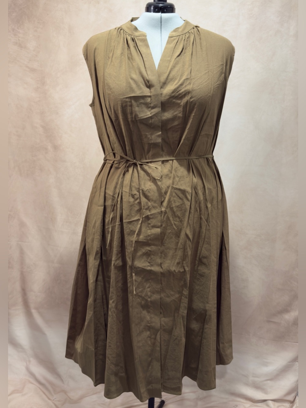 Vince Sleeveless Linen Blend Midi Dress Cottonwood 2X Minimalist Work - Picture 2 of 11